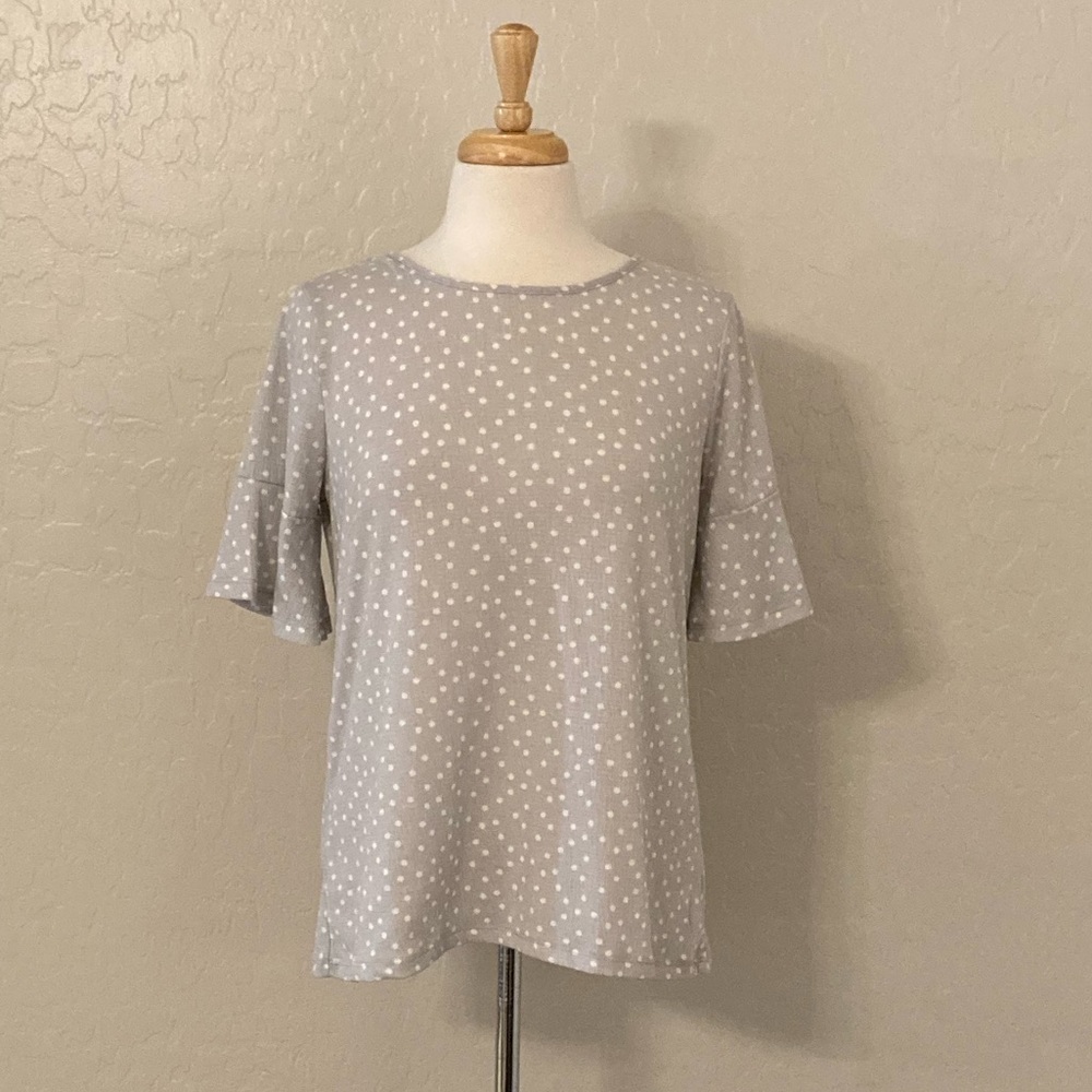 LC Lauren Conrad Swiss Dot Heather Gray Blouse Medium